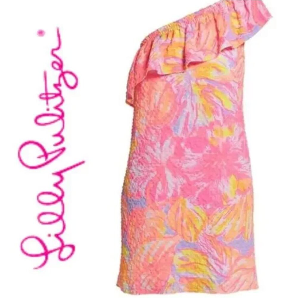 Lilly Pulitzer Pink and Yellow One Shoulder Dress